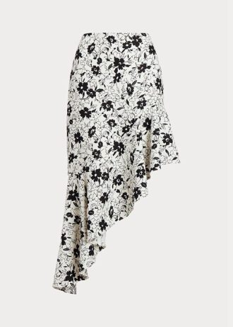 Cream / Black Women’s Ralph Lauren Floral Ruffled Asymmetrical Linen Skirts