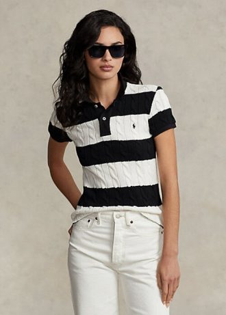 Cream / Black Women’s Ralph Lauren Slim Fit Cable-Knit Polo Shirts