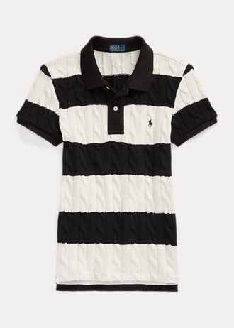 Cream / Black Women’s Ralph Lauren Slim Fit Cable-Knit Polo Shirts