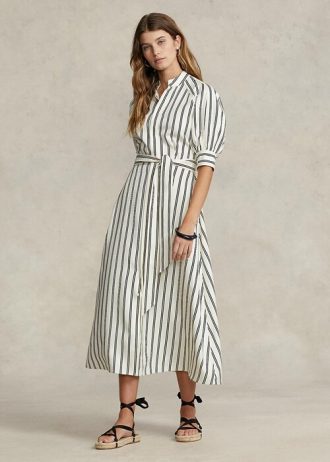 Cream / Black Women’s Ralph Lauren Striped Mulberry Silk Dress