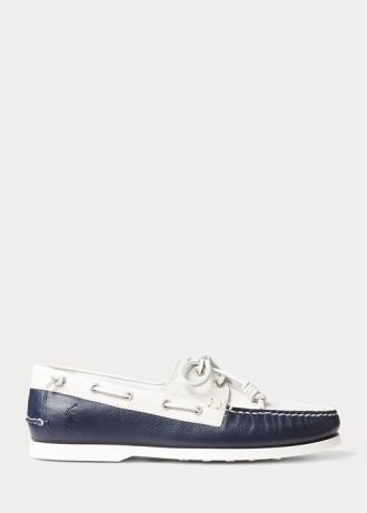 Cream / Navy Men’s Ralph Lauren Merton Two-Tone Leather Casual Shoes