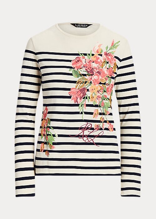Cream / Navy Women’s Ralph Lauren Floral & Striped Jersey Long-Sleeve T Shirts Cream / Navy Women’s Ralph Lauren Floral & Striped Jersey Long-Sleeve T Shirts