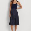 Cream / Navy Women’s Ralph Lauren Polka-Dot Pleated Crepe Skirts Cream / Navy Women’s Ralph Lauren Polka-Dot Pleated Crepe Skirts