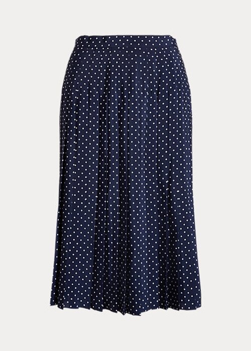 Cream / Navy Women’s Ralph Lauren Polka-Dot Pleated Crepe Skirts Cream / Navy Women’s Ralph Lauren Polka-Dot Pleated Crepe Skirts