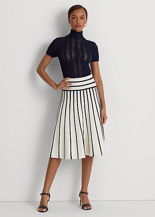Cream / Navy Women’s Ralph Lauren Striped Knit Midi Skirts Cream / Navy Women’s Ralph Lauren Striped Knit Midi Skirts