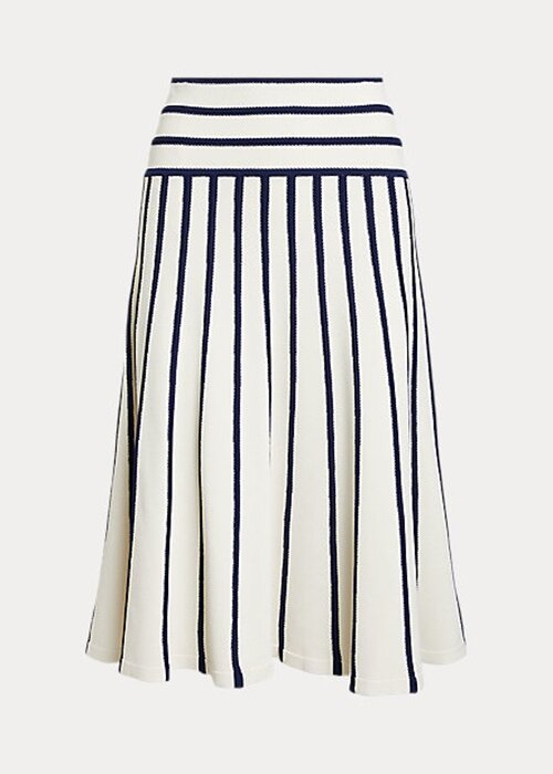 Cream / Navy Women’s Ralph Lauren Striped Knit Midi Skirts Cream / Navy Women’s Ralph Lauren Striped Knit Midi Skirts