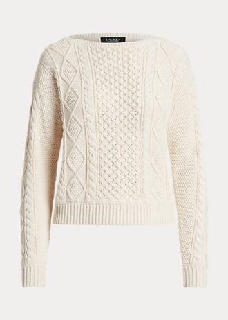 Cream Women’s Ralph Lauren Aran-Knit Cotton Boatneck Sweaters