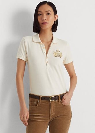 Cream Women’s Ralph Lauren Beaded-Crest Piqué Polo Shirts