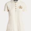 Cream Women’s Ralph Lauren Beaded-Crest Piqué Polo Shirts