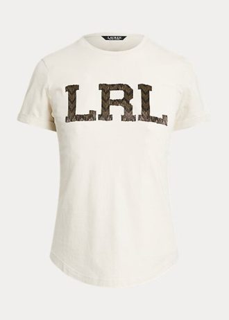 Cream Women’s Ralph Lauren Beaded-Logo Jersey T Shirts