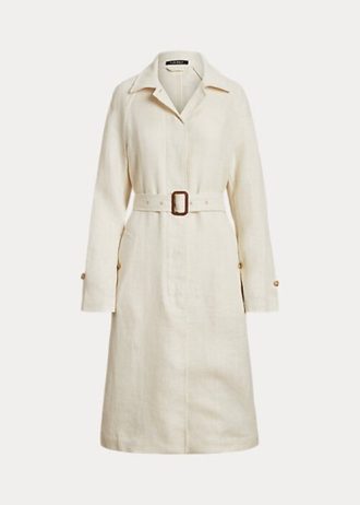 Cream Women’s Ralph Lauren Belted Herringbone Linen Coats