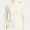 Cream Women’s Ralph Lauren Buttoned Cashmere Turtleneck Sweaters