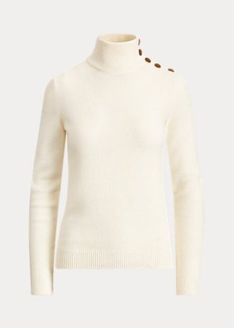 Cream Women’s Ralph Lauren Buttoned Cashmere Turtleneck Sweaters