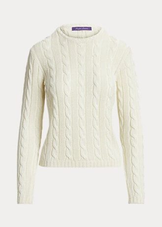 Cream Women’s Ralph Lauren Cable-Knit Silk Crewneck Sweaters