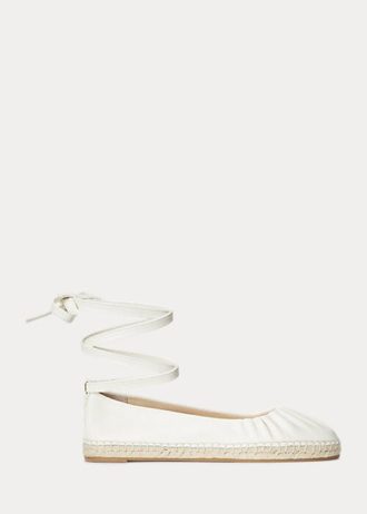 Cream Women’s Ralph Lauren Cecilia Nappa Leather Lace-Up Flat Shoes