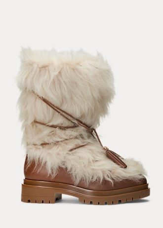Cream Women’s Ralph Lauren Celia Shearling & Burnished Leather Boots