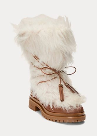 Cream Women’s Ralph Lauren Celia Shearling & Burnished Leather Boots