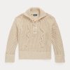 Cream Women’s Ralph Lauren Cross-Stitch Lace-Up Cotton-Wool Sweaters