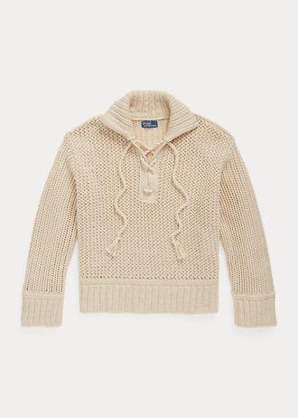 Cream Women’s Ralph Lauren Cross-Stitch Lace-Up Cotton-Wool Sweaters