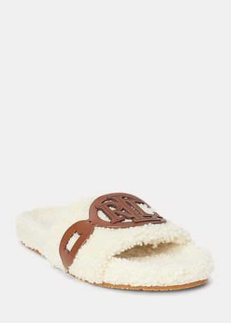 Cream Women’s Ralph Lauren Dixie Leather-Trim Shearling Flat Shoes Cream Women’s Ralph Lauren Dixie Leather-Trim Shearling Flat Shoes