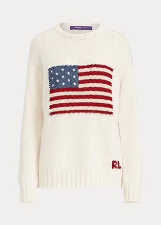 Cream Women’s Ralph Lauren Flag Cashmere Crewneck Sweaters