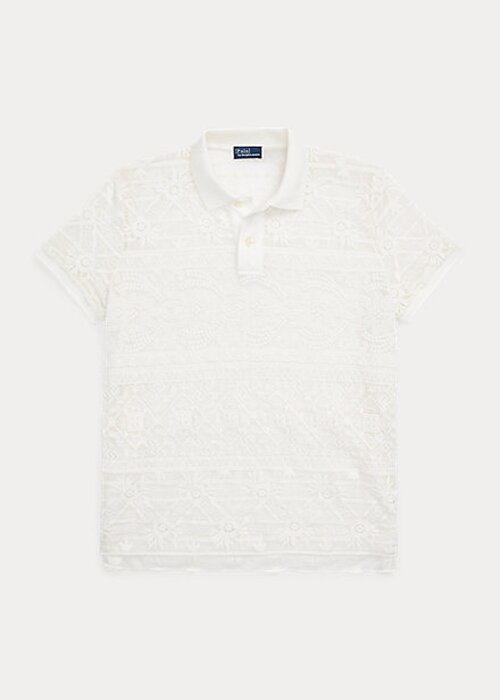 Cream Women’s Ralph Lauren Geometric-Lace Polo Shirts Cream Women’s Ralph Lauren Geometric-Lace Polo Shirts