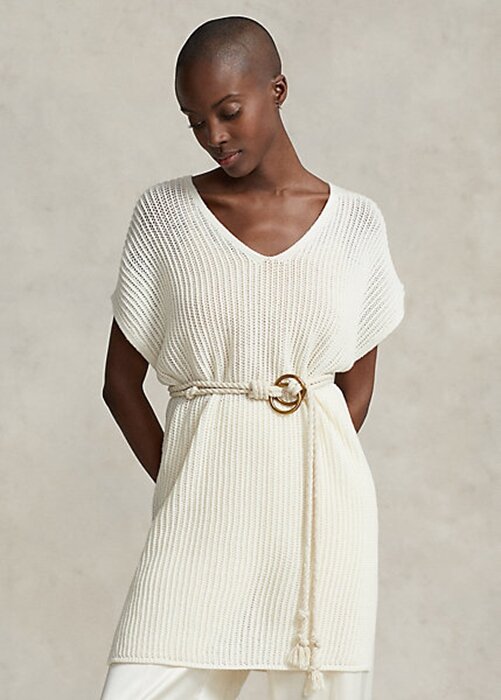 Cream Women’s Ralph Lauren Open-Stitch Merino Wool Tunic Sweaters Cream Women’s Ralph Lauren Open-Stitch Merino Wool Tunic Sweaters