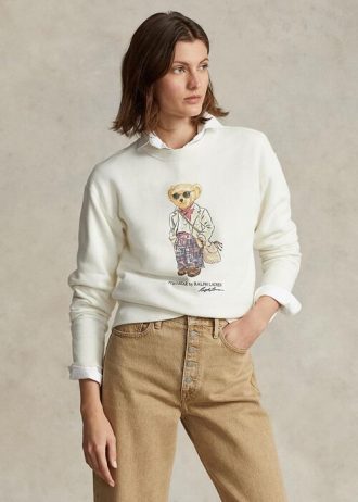 Cream Women’s Ralph Lauren Polo Bear Fleece Crewneck Sweatshirts