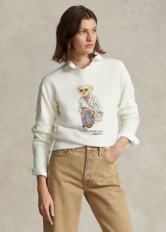 Cream Women’s Ralph Lauren Polo Bear Fleece Crewneck Sweatshirts