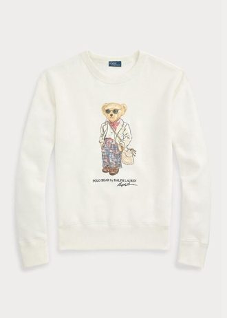 Cream Women’s Ralph Lauren Polo Bear Fleece Crewneck Sweatshirts
