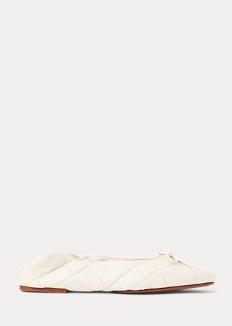 Cream Women’s Ralph Lauren Quilted Lambskin Ballet Flat Shoes