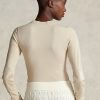 Cream Women’s Ralph Lauren Ribbed Suede-Trim Long-Sleeve T Shirts Cream Women’s Ralph Lauren Ribbed Suede-Trim Long-Sleeve T Shirts
