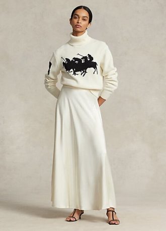 Cream Women’s Ralph Lauren Satin A-Line Skirts