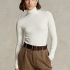 Cream Women’s Ralph Lauren Stretch Ribbed Turtleneck T Shirts