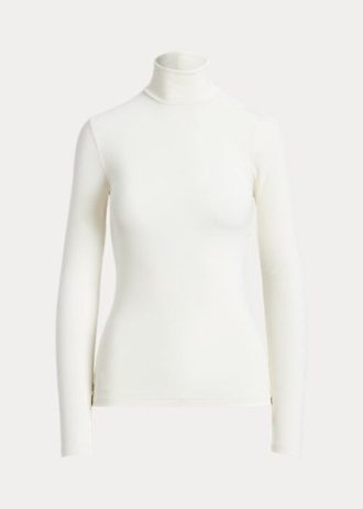 Cream Women’s Ralph Lauren Stretch Ribbed Turtleneck T Shirts