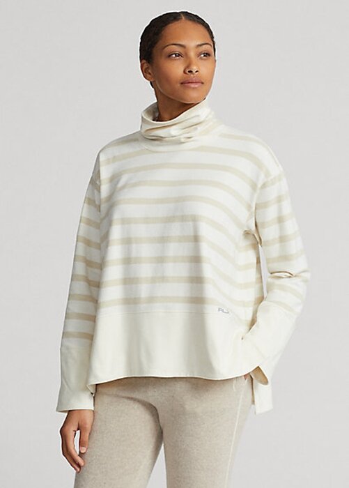 Cream Women’s Ralph Lauren Striped Performance Fleece Pullover Sweaters Cream Women’s Ralph Lauren Striped Performance Fleece Pullover Sweaters