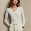 Cream Women’s Ralph Lauren Wool Long-Sleeve V-Neck Sweaters Cream Women’s Ralph Lauren Wool Long-Sleeve V-Neck Sweaters