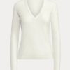 Cream Women’s Ralph Lauren Wool Long-Sleeve V-Neck Sweaters Cream Women’s Ralph Lauren Wool Long-Sleeve V-Neck Sweaters