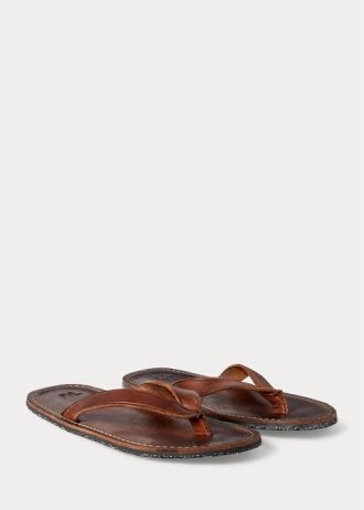 Dark Brown Men’s Ralph Lauren Leather Flip Flops