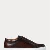 Dark Brown Men’s Ralph Lauren Severn Burnished Calfskin Sneakers