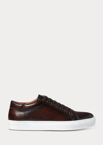 Dark Brown Men’s Ralph Lauren Severn Burnished Calfskin Sneakers