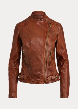 Dark Brown Women’s Ralph Lauren Leather Moto Jackets