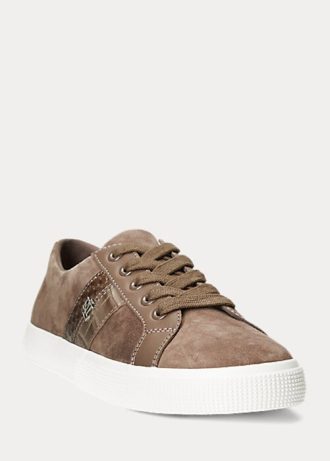 Dark Grey Women’s Ralph Lauren Janson II Leather-Trim Suede Sneakers