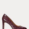 Dark Red Women’s Ralph Lauren Camila Embossed Leather Heels Dark Red Women’s Ralph Lauren Camila Embossed Leather Heels