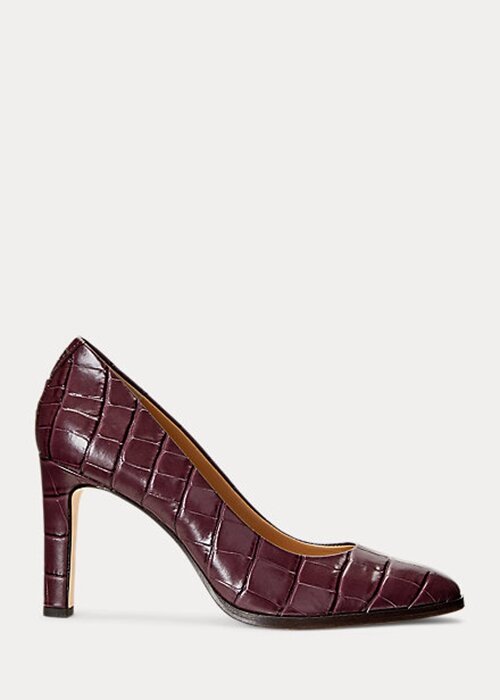 Dark Red Women’s Ralph Lauren Camila Embossed Leather Heels Dark Red Women’s Ralph Lauren Camila Embossed Leather Heels