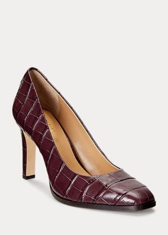 Dark Red Women’s Ralph Lauren Camila Embossed Leather Heels