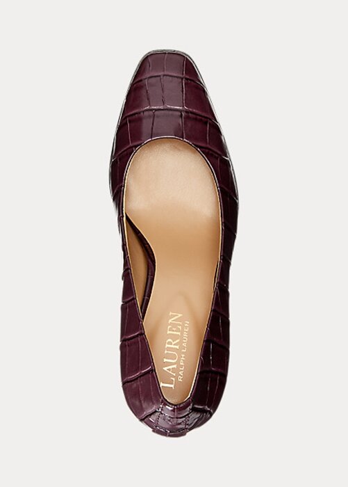 Dark Red Women’s Ralph Lauren Camila Embossed Leather Heels Dark Red Women’s Ralph Lauren Camila Embossed Leather Heels