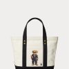 Ecru/Black Women’s Ralph Lauren Canvas Small Polo Bear Tote Bags