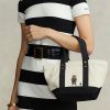 Ecru/Black Women’s Ralph Lauren Canvas Small Polo Bear Tote Bags