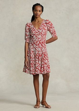 Flower Women’s Ralph Lauren Floral Mutton-Sleeve Godet Crepe Dress